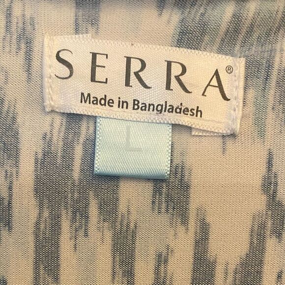 Serra Sz L Blue White Chevron Soft Luxury Open Robe Cover-Up Cardigan - Picture 4 of 8